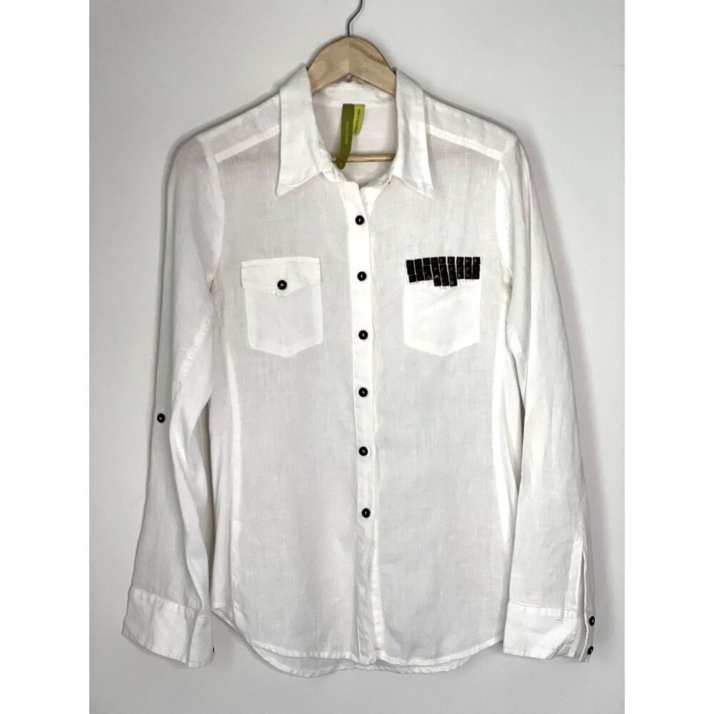 Green Dragon 100% Linen White Shirt Size Small neutral minimalist punk g77